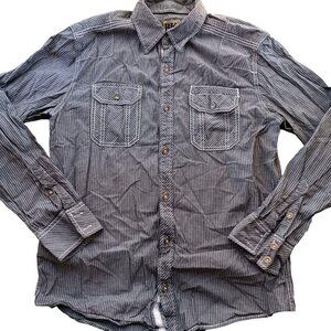 BKE Mens Blue Pinstripe Button-Up Shirt Long Sleeve Athletic Fit Large